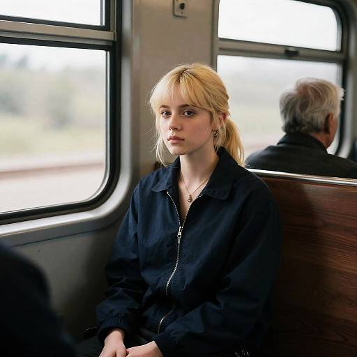 Blonde Woman on Train with Older Man