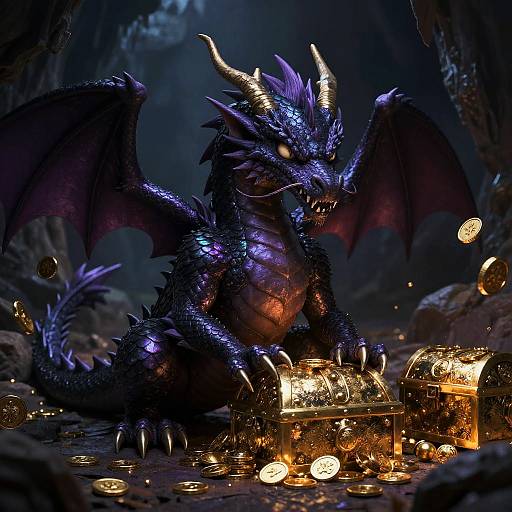 Realistic Cartoon Dragon Guarding Treasure