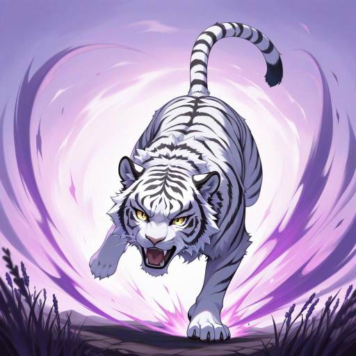 Playful White Tiger Under Lavender Sky Playful White Tiger Under Lavender Sky