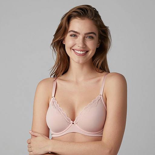 Smiling Woman in Pale Pink Bra