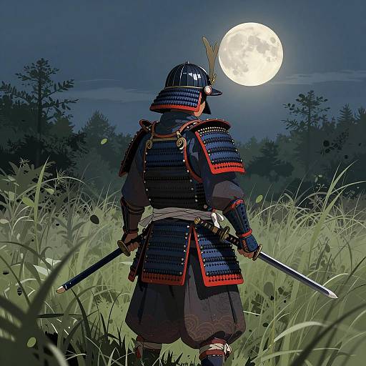 Samurai Warrior in Moonlit Grass