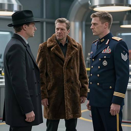 Three Men in a Modern Industrial Scene