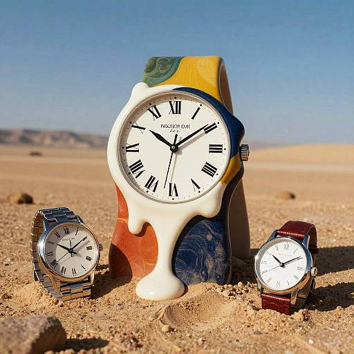 Surreal Melting Clocks in Desert