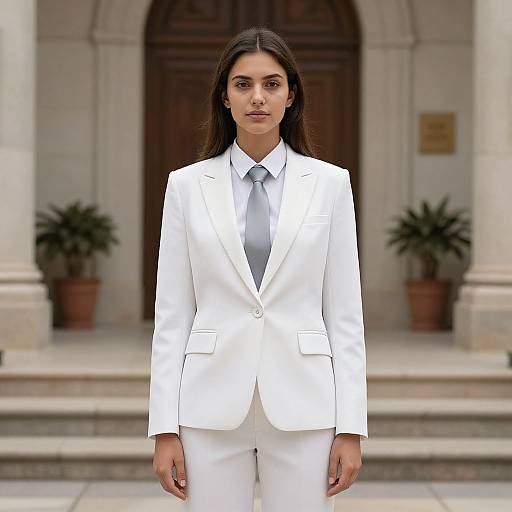 Woman in White Blazer at Church