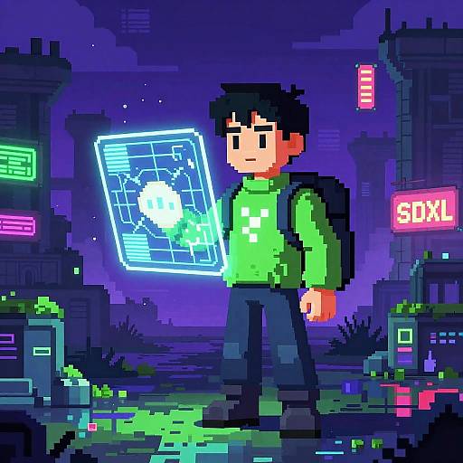 Pixel Anime Quantum Archaeologist Scene