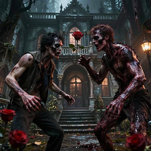 Epic Male Zombies Fighting in Mansion