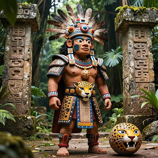 Hunahpu Mayan Warrior in Jungle Ruins