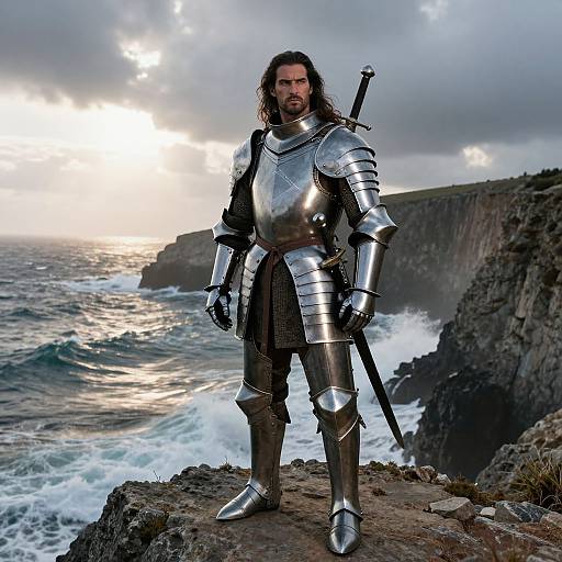 Medieval Knight on Rocky Ocean Cliff