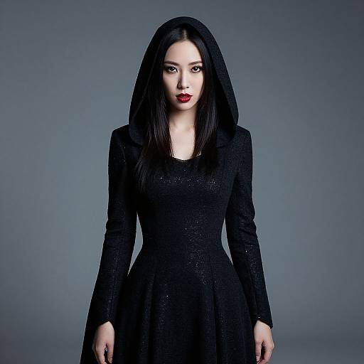 Vampire Queen in Black Hooded Dress