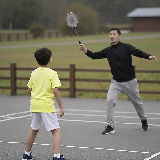 Outdoor Badminton: Man and Boy Playing