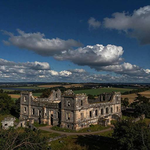 Ruins of Historic Stone Building in Countryside