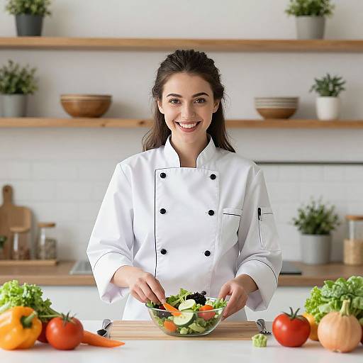 Smiling Chef Preparing Fresh Salad