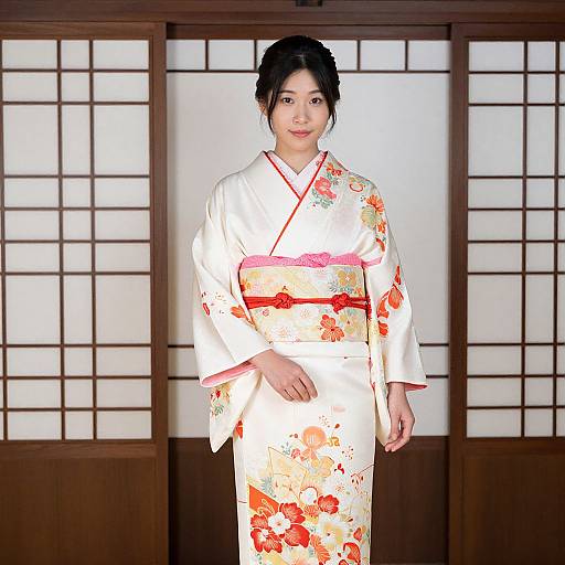 Woman in Traditional Kimono Attire