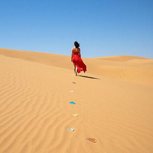 Woman in Red Dress on Sand Dune