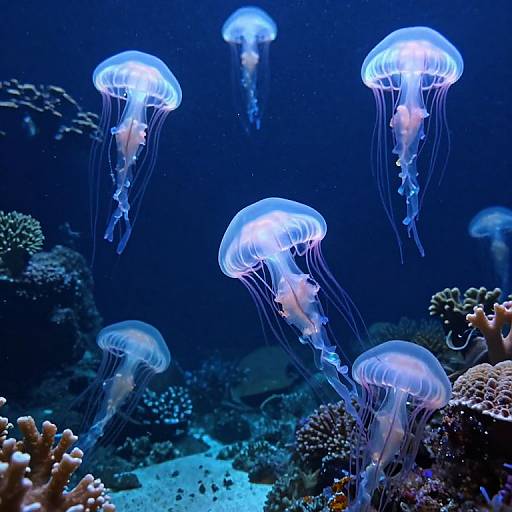 Glowing Jellyfish in Coral Reef