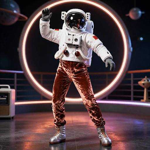 Vintage Astronaut Dancing in Disco Pants