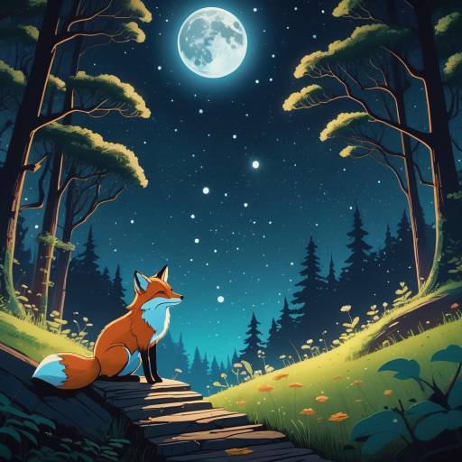 Thoughtful Fox Stargazing in Miyazaki Style