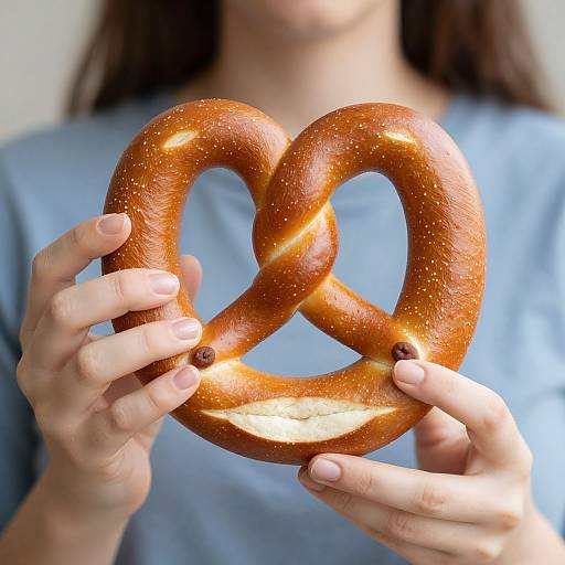 Woman Holding Pretzel with German-English Words