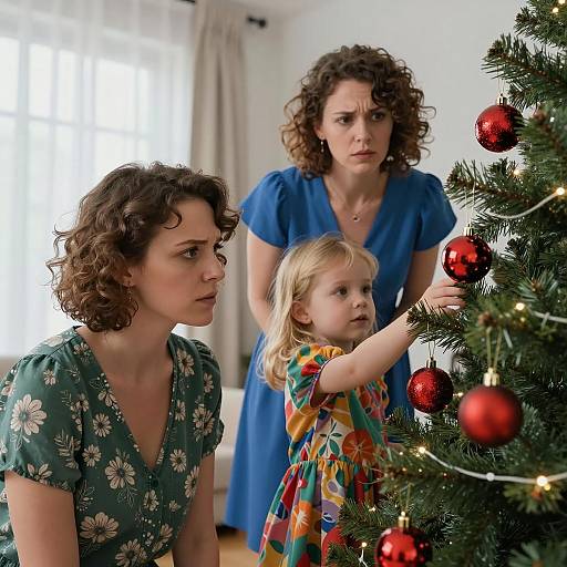 Christmas Scene with Two Women and Child