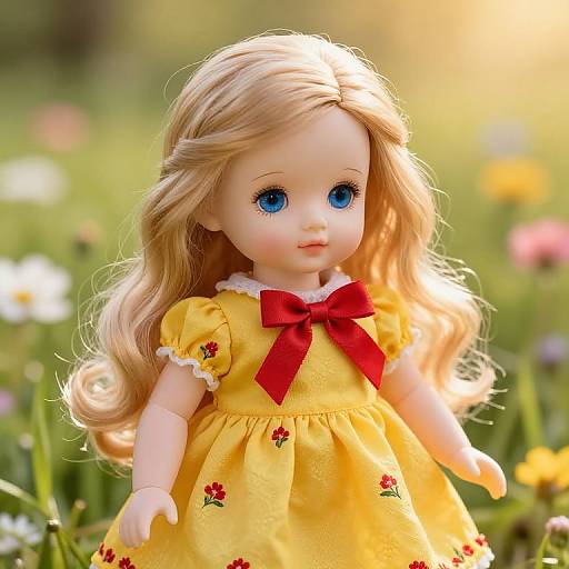 Lifelike Blonde Doll in Yellow Dress