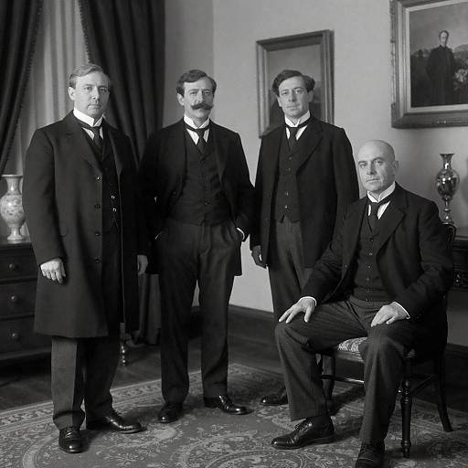 Victorian Era Men in Black-and-White Portrait