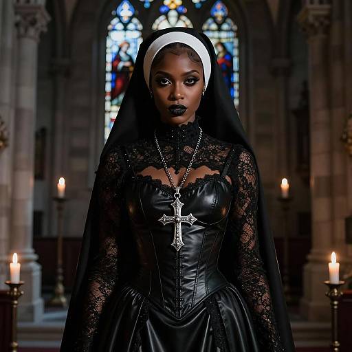 Gothic Nun in Black Leather and Lace