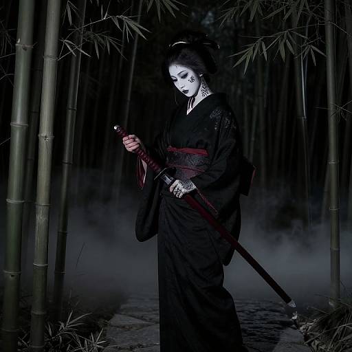 Goth Geisha in Shadowy Bamboo