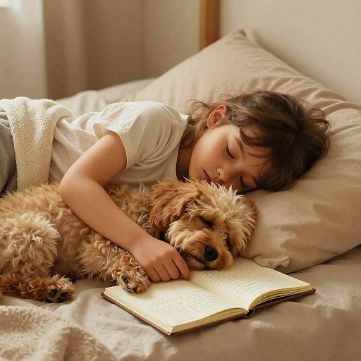 Cozy Sleep with Dog and Notebook
