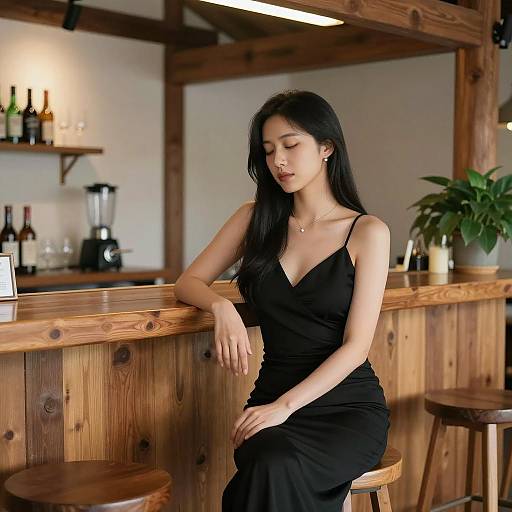 Elegant Woman in Cozy Bar Setting