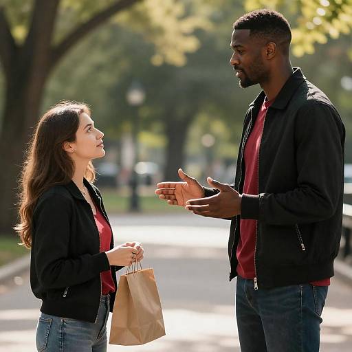 Sunlit Park Conversation Between Two People