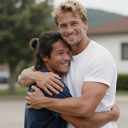 Heartwarming Outdoor Hug Between Friends