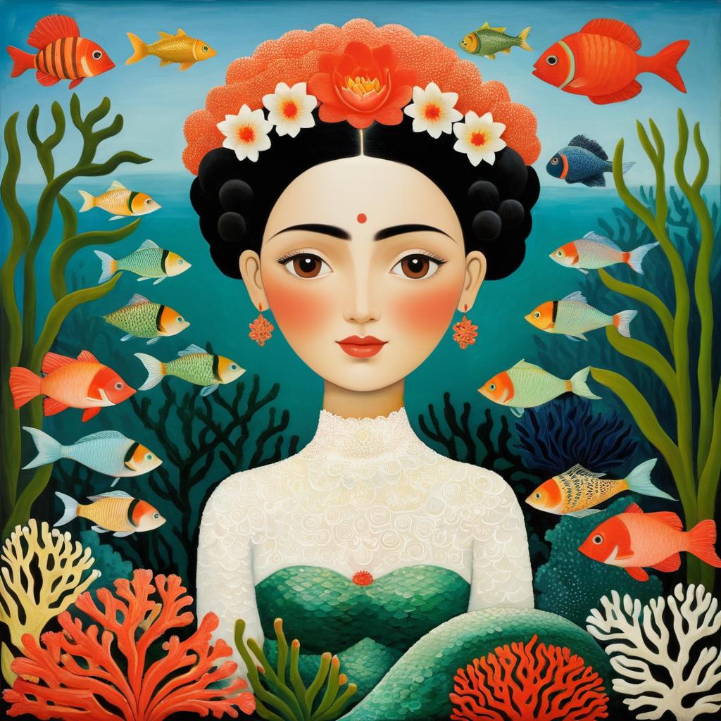 Coral Mermaid: A Blend of Naive Art