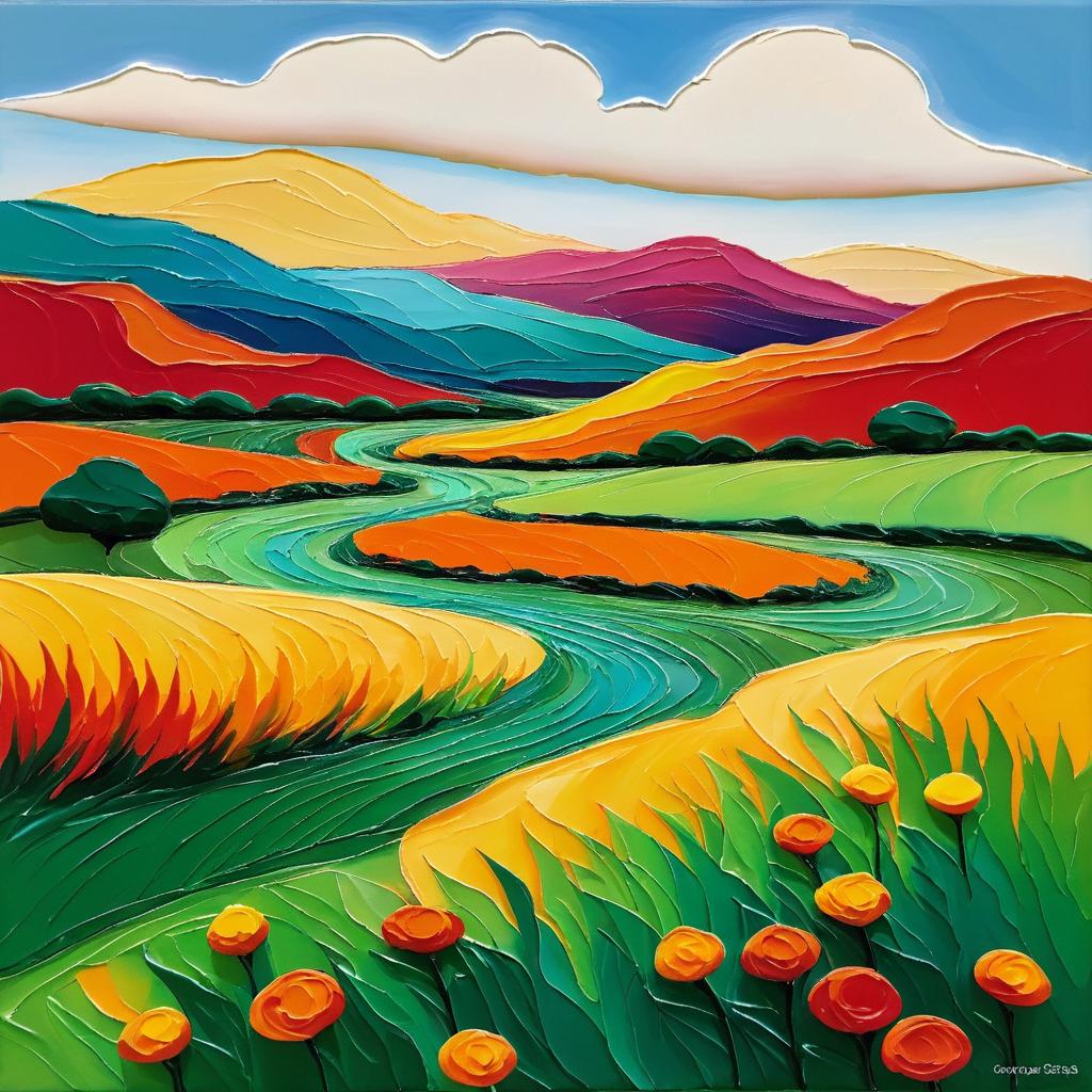 Vibrant Impasto Landscape Inspired by O'Keeffe