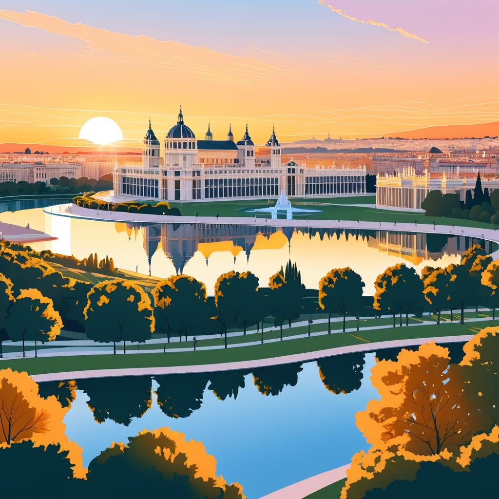 Madrid Sunset: Iconic Landmarks Illustrated