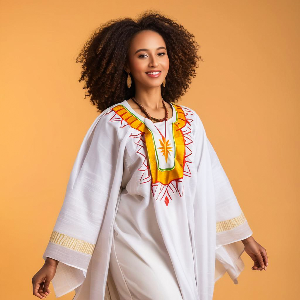 Joyful Ethiopian Woman in Traditional Dress