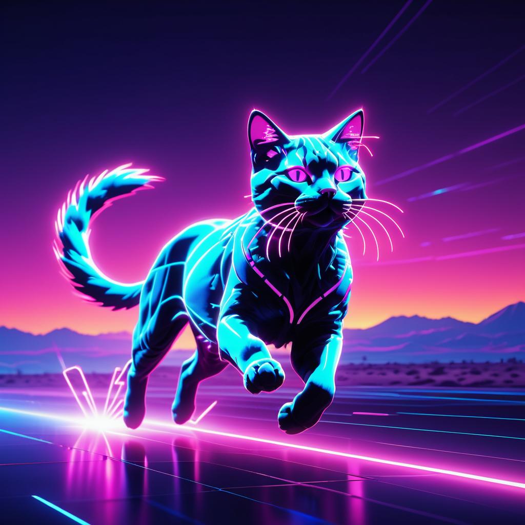 Cinematic Synthwave Cat in Neon Plains