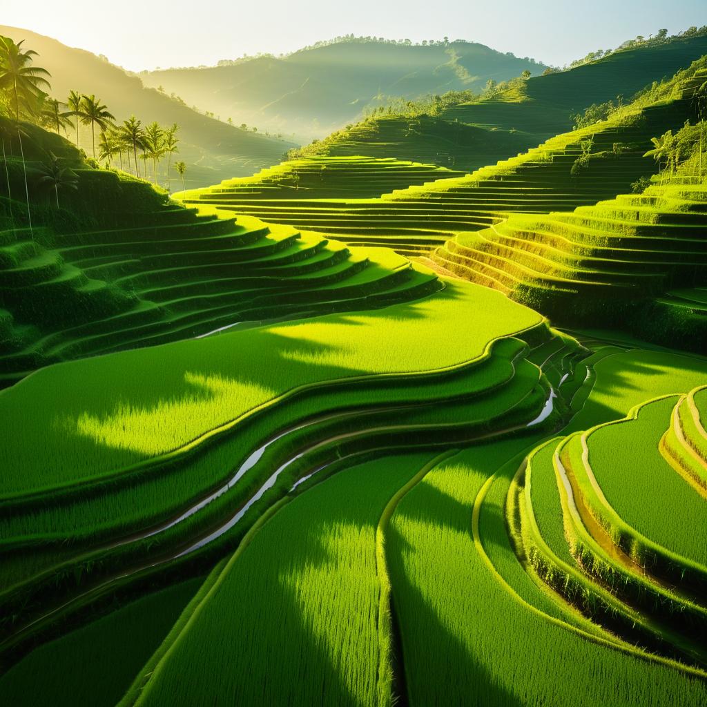 Golden Hour Over Lush Rice Terraces