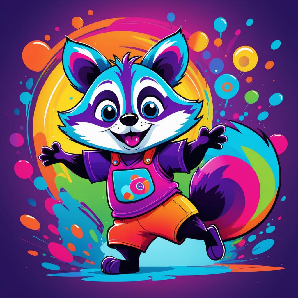 Vibrant Cartoon Raccoon in Playful Pose