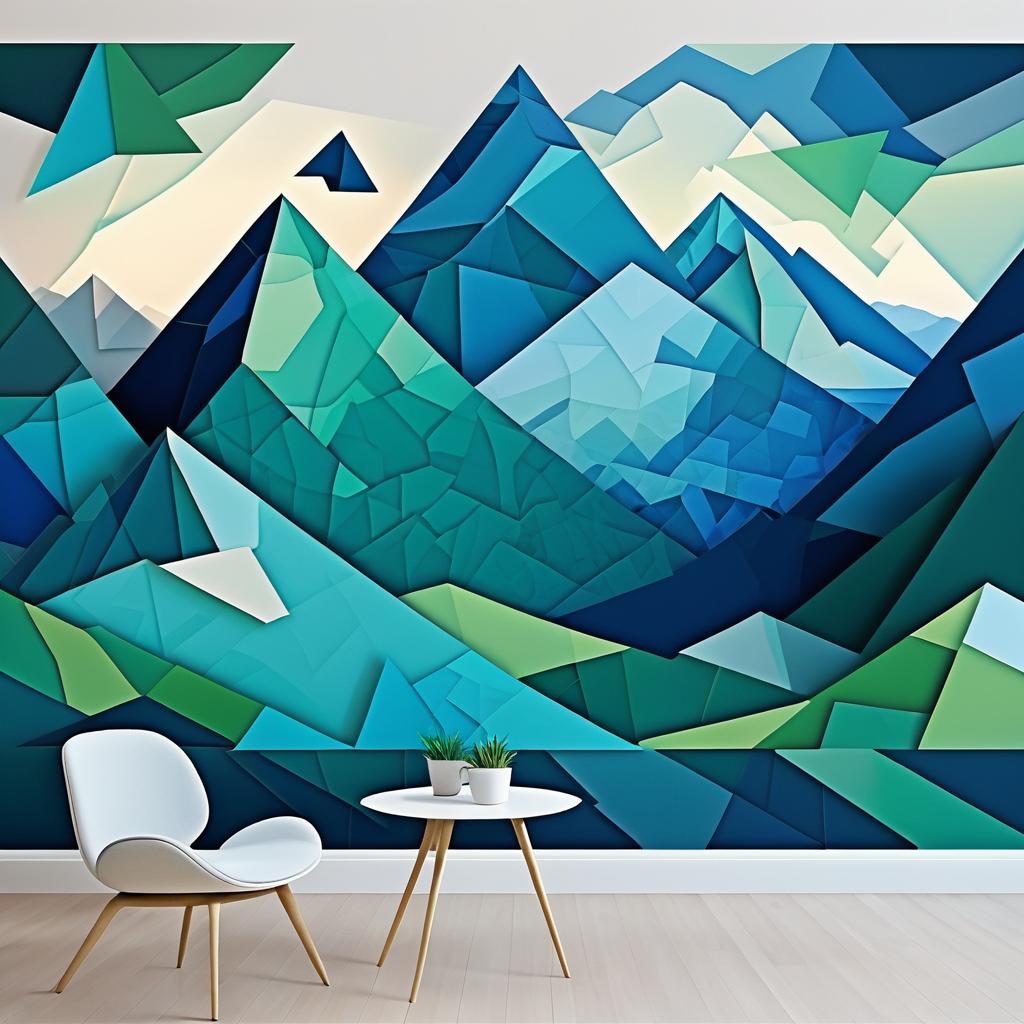 Cubist Mountain Landscape in Cool Tones