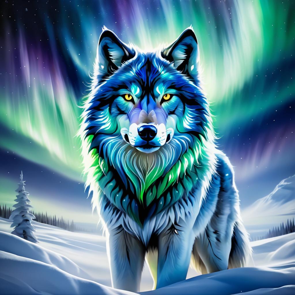 Mystical Wolf Spirit Under Northern Lights