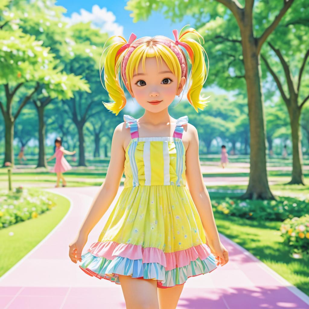 Playful Anime Girl in Sunny Park