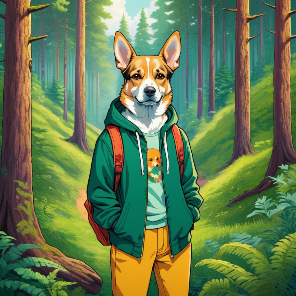 Vibrant Ecchi Dog Character in Forest