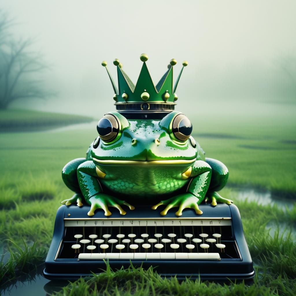 Surreal Frog Portrait with Typewriter Crown