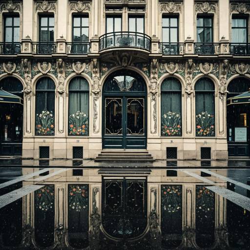 Art Nouveau Façade with Rain Reflection