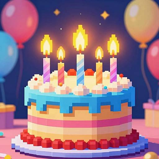 Pixel Art Birthday Cake Close-Up