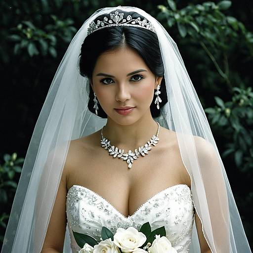 Elegant Bride in White Wedding Dress