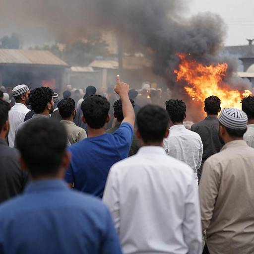 Crowd Facing Fire with Thick Smoke