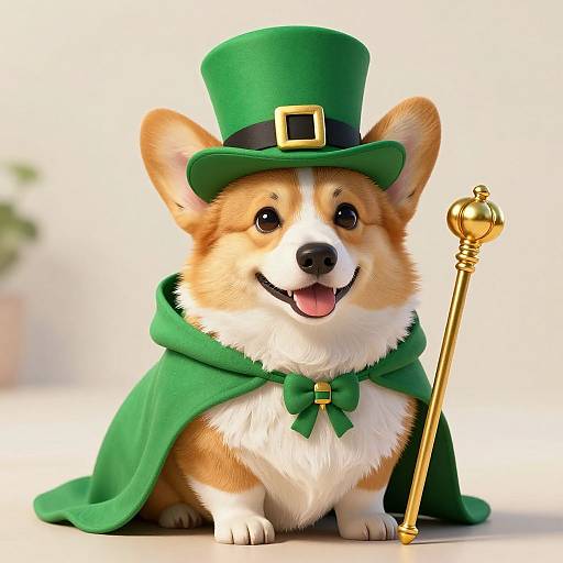Fluffy Corgi as St. Patrick