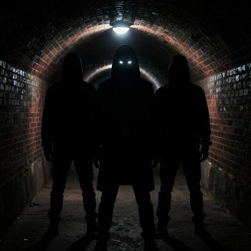 Three Shadowy Figures in Dark Tunnel