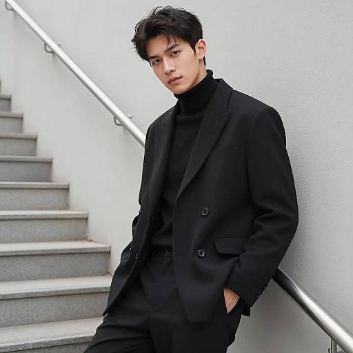 Confident Stylish Man on Staircase